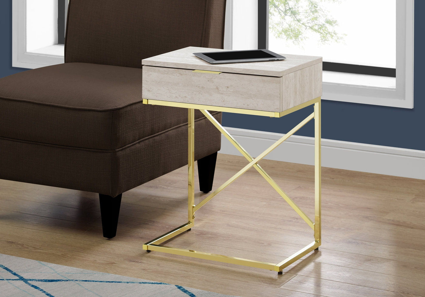 Accent Side Table with Storage Drawer, Spacious Tabletop, Contemporary Design