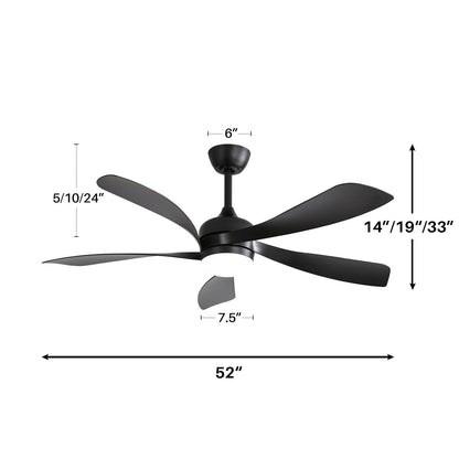 Ceiling Fan With 3-Color Dimmable LED Light and Remote Control - Black