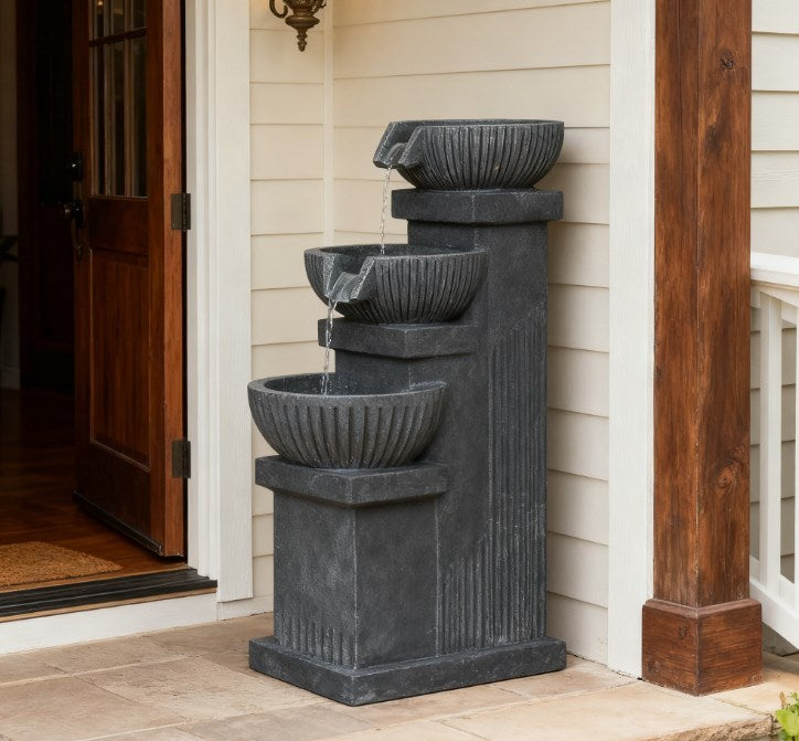 4-Tier Resin Cascading Bowls Outdoor Waterfall Fountain with LED Lights