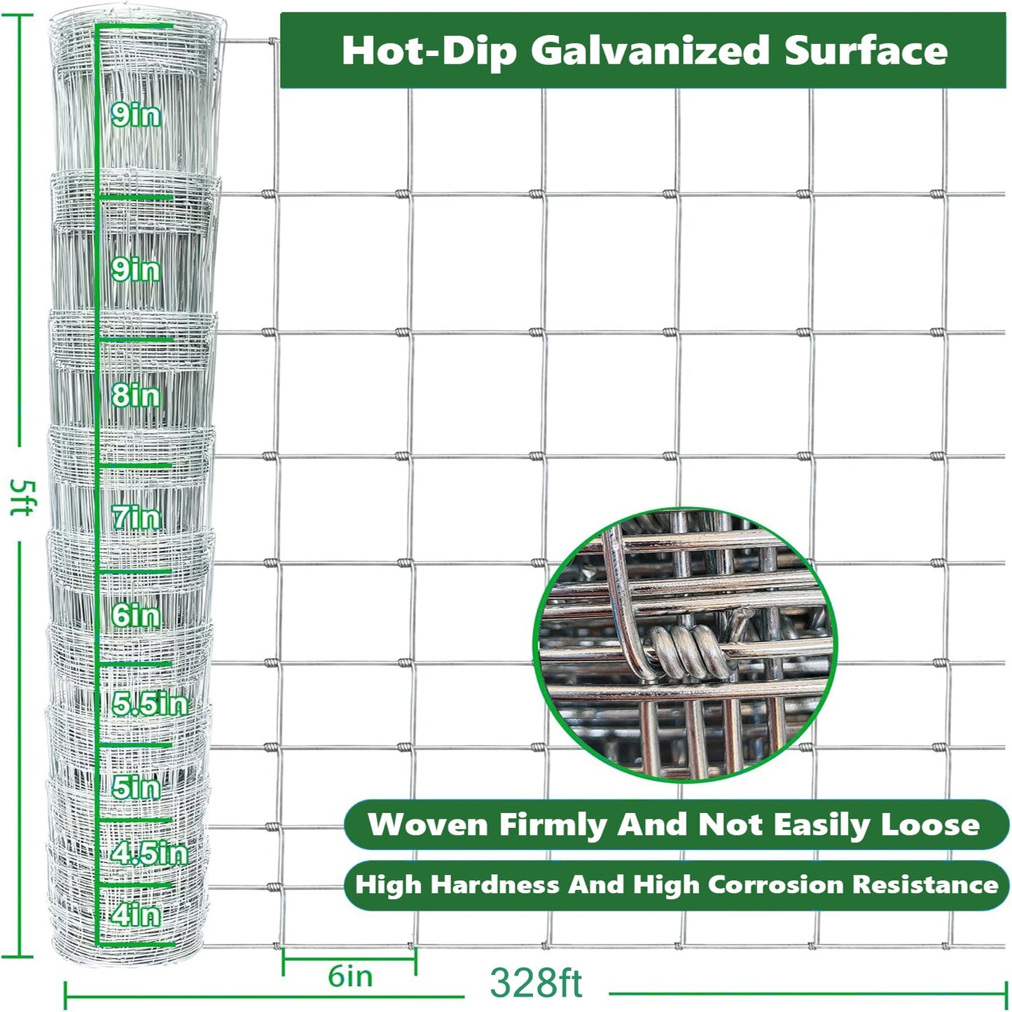Farm Fence 5ft x 328ft 14-Gauge Galvanized Wire Fencing