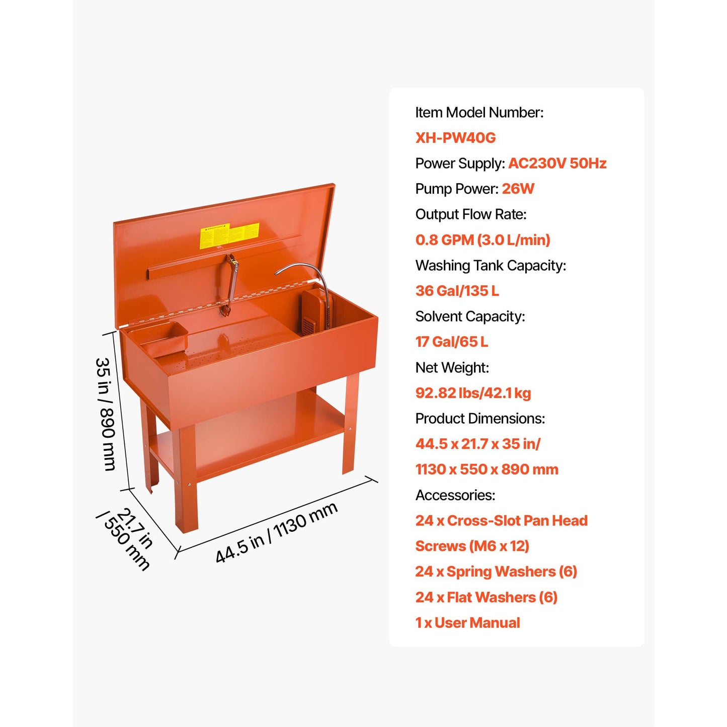 Parts Washer 40-Gallon with Electric Pump for Automotive Cleaning