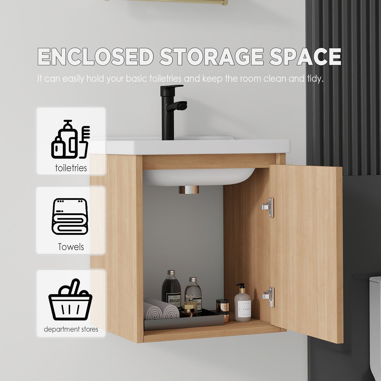 20 Inch Floating Bathroom Vanity with Sink, Soft-Close Door, Ceramic Sink, Plywood