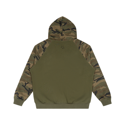 Streetwear Unisex Camo-Splice Raglan Zip Hoodie