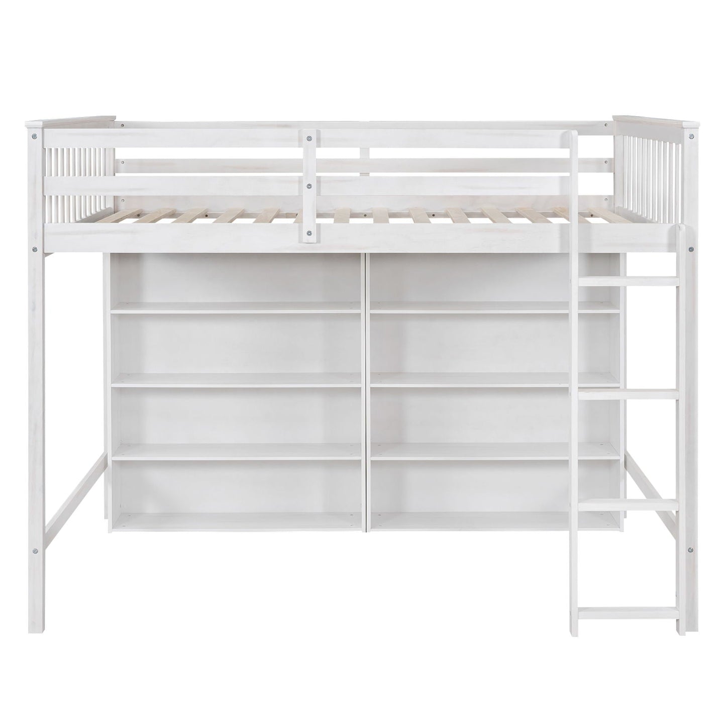 Loft Bed With 8 Open Storage Shelves And Built In Ladder