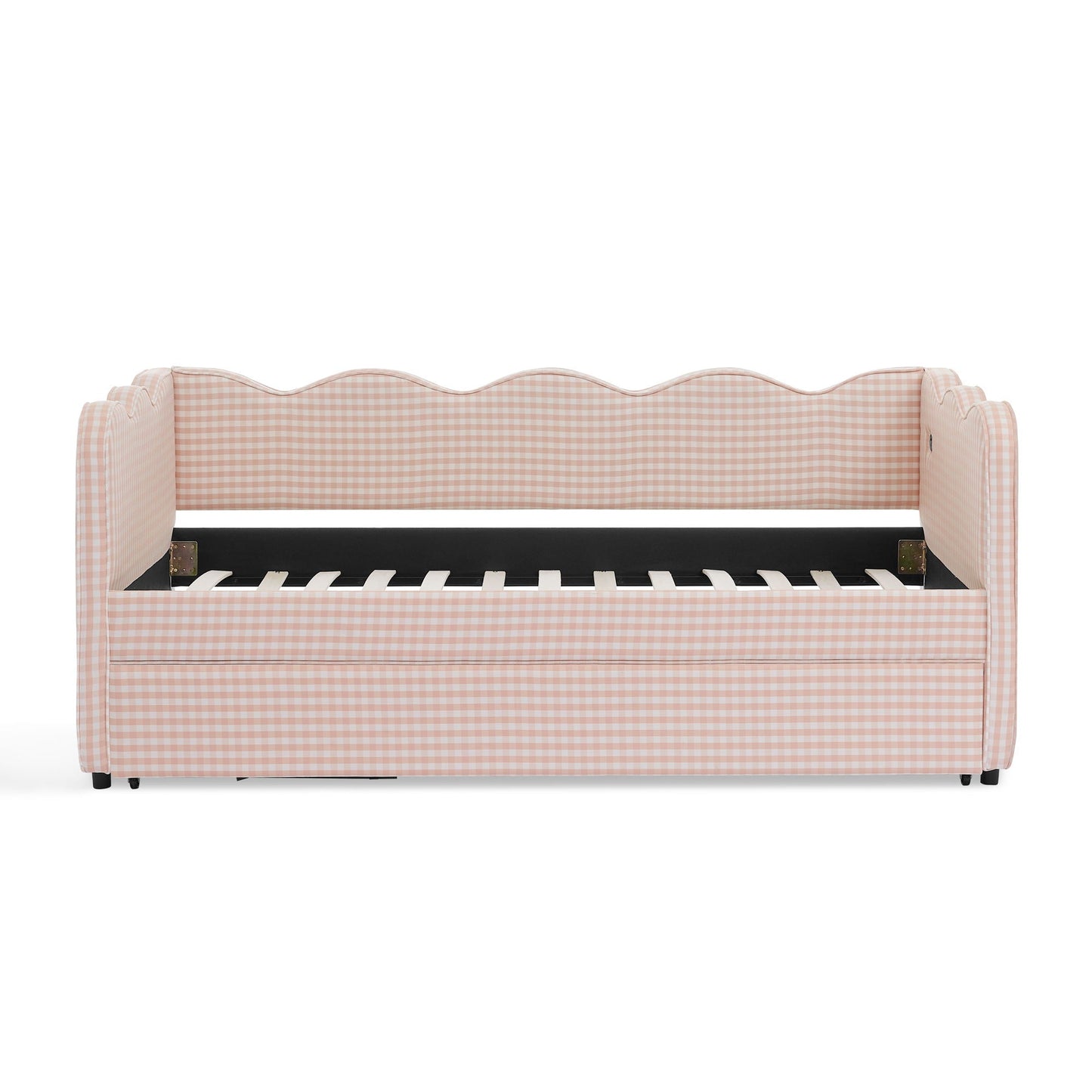 Gingham Daybed With USB Charging Port, Wave Shaped Design