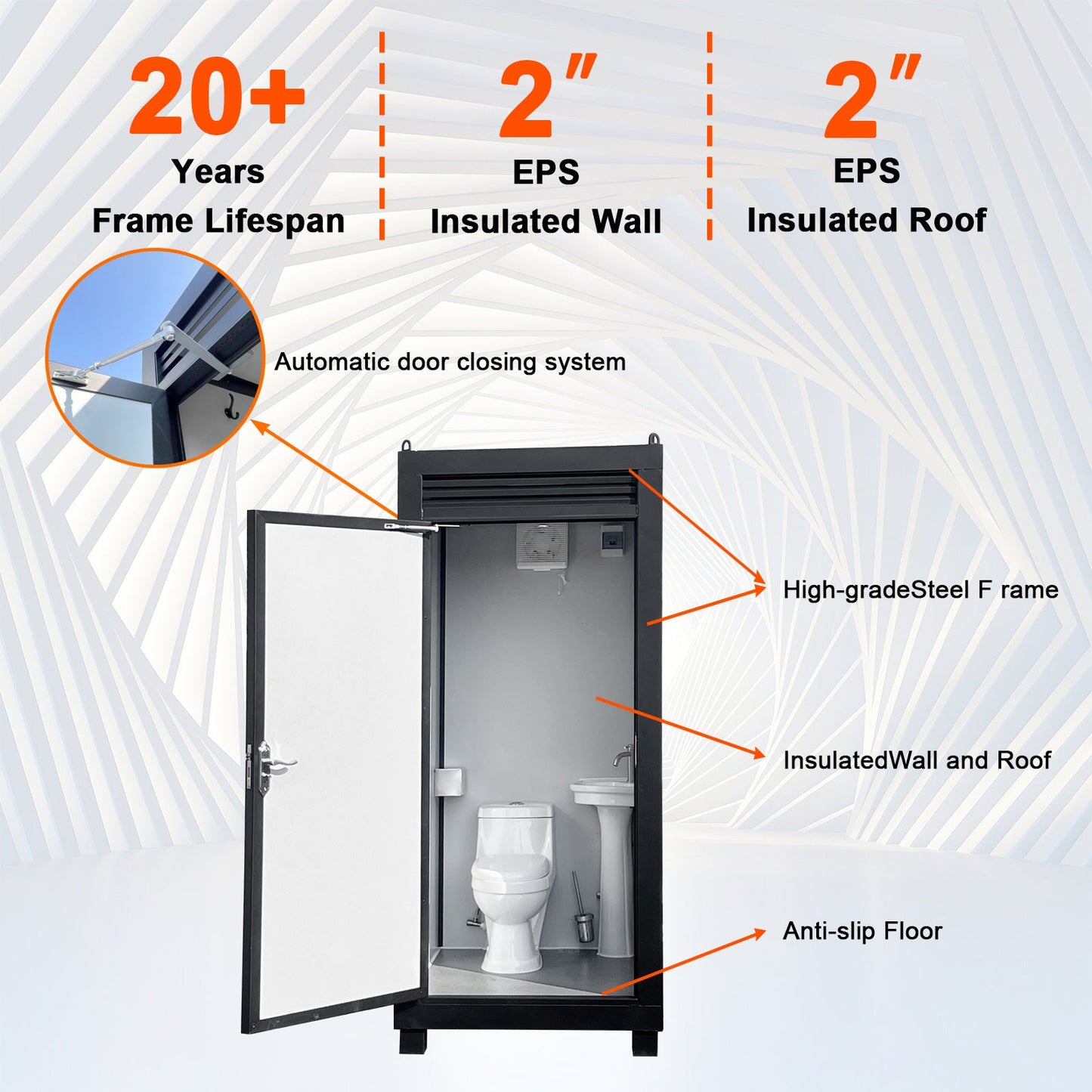 Person Portable Toilet Cabin – Outdoor Restroom with Light, Sink & Vent Fan
