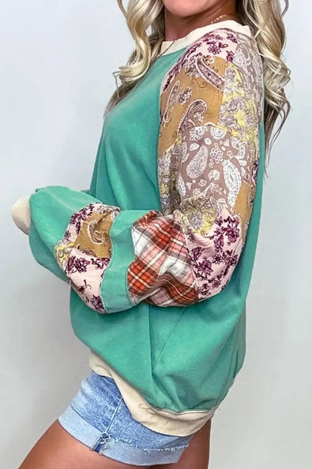 Plus Size Printed Raglan Sweatshirt by Trendsi | Layering
