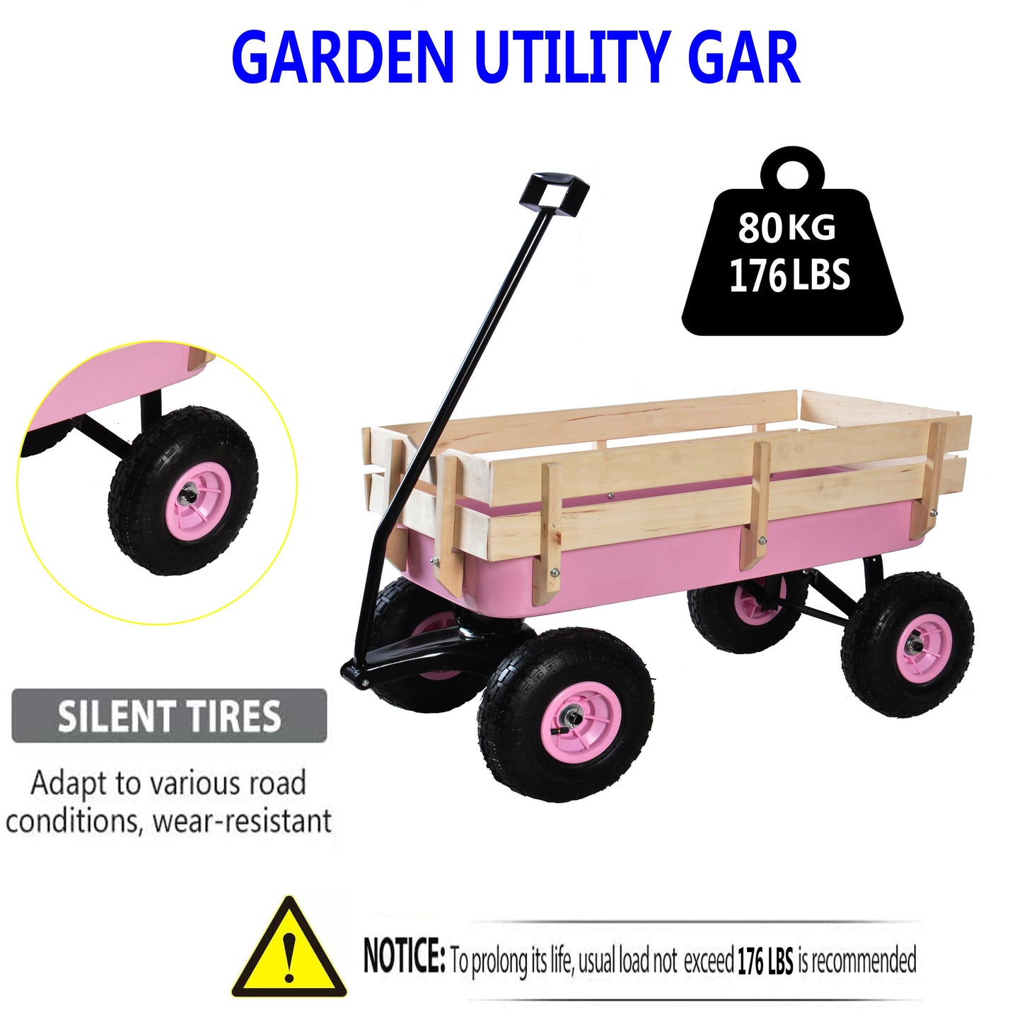 Outdoor All Terrain Garden Wagon with Wooden Railings and Pneumatic Tires