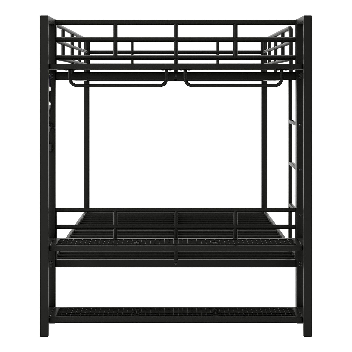 Bunk Bed With Storage Shelves, Clothes Hooks, LED Light