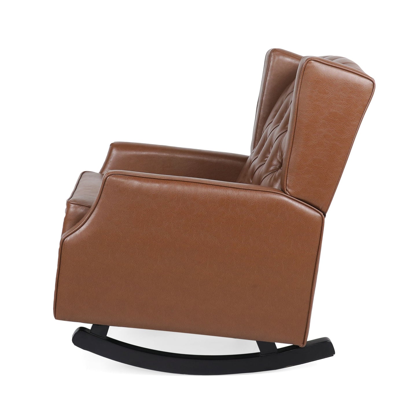 Moss Upholstered Rocking Recliner With Diamond Tufting And Wingback - Light Brown