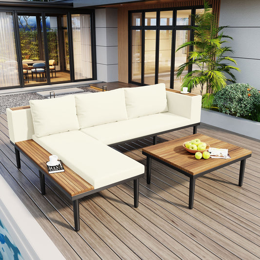 Luxury L-Shaped Acacia Wood Patio Furniture Set with Cushions