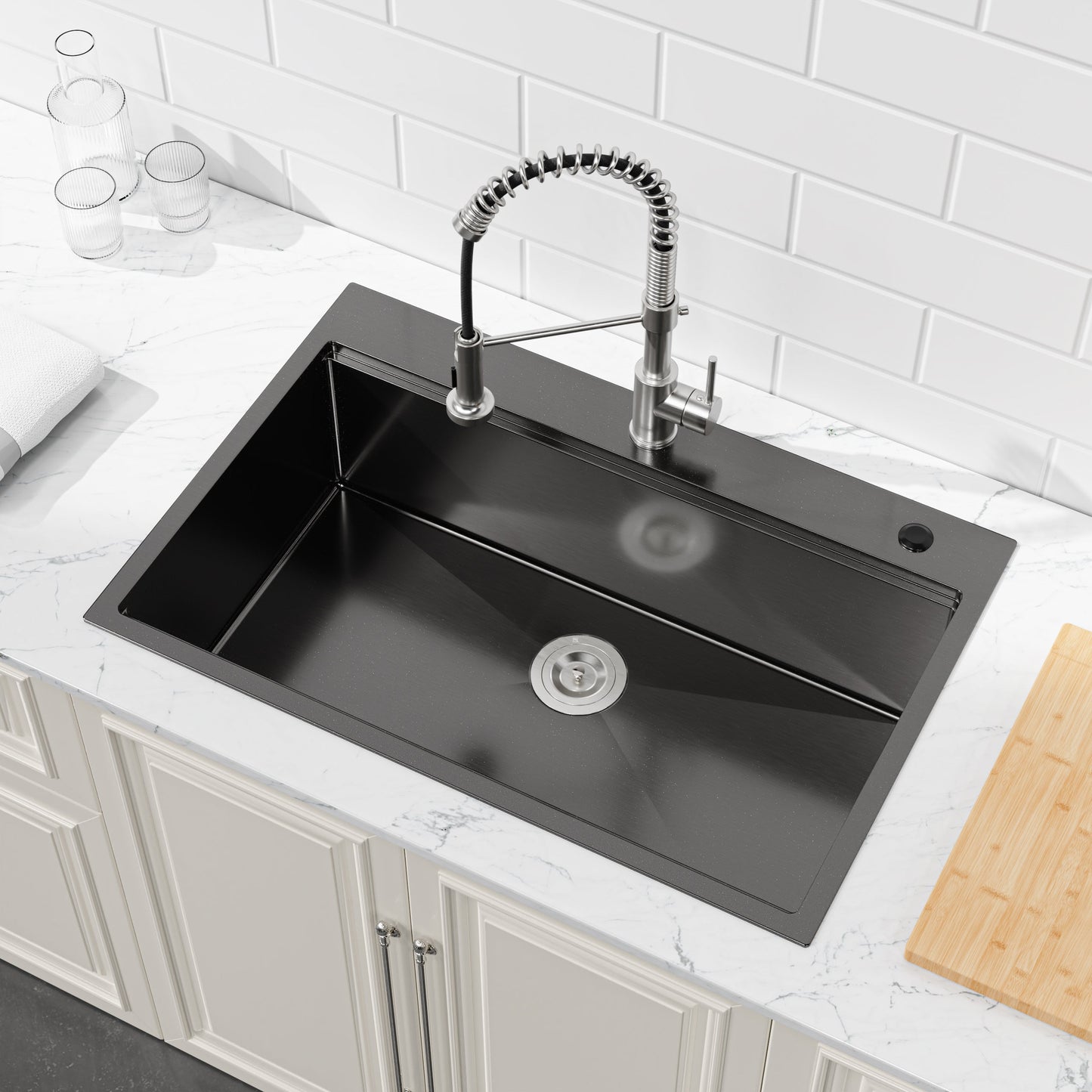 Stainless Steel Kitchen Sink, 33″x22″ Single Bowl, Overmount Handmade Sink