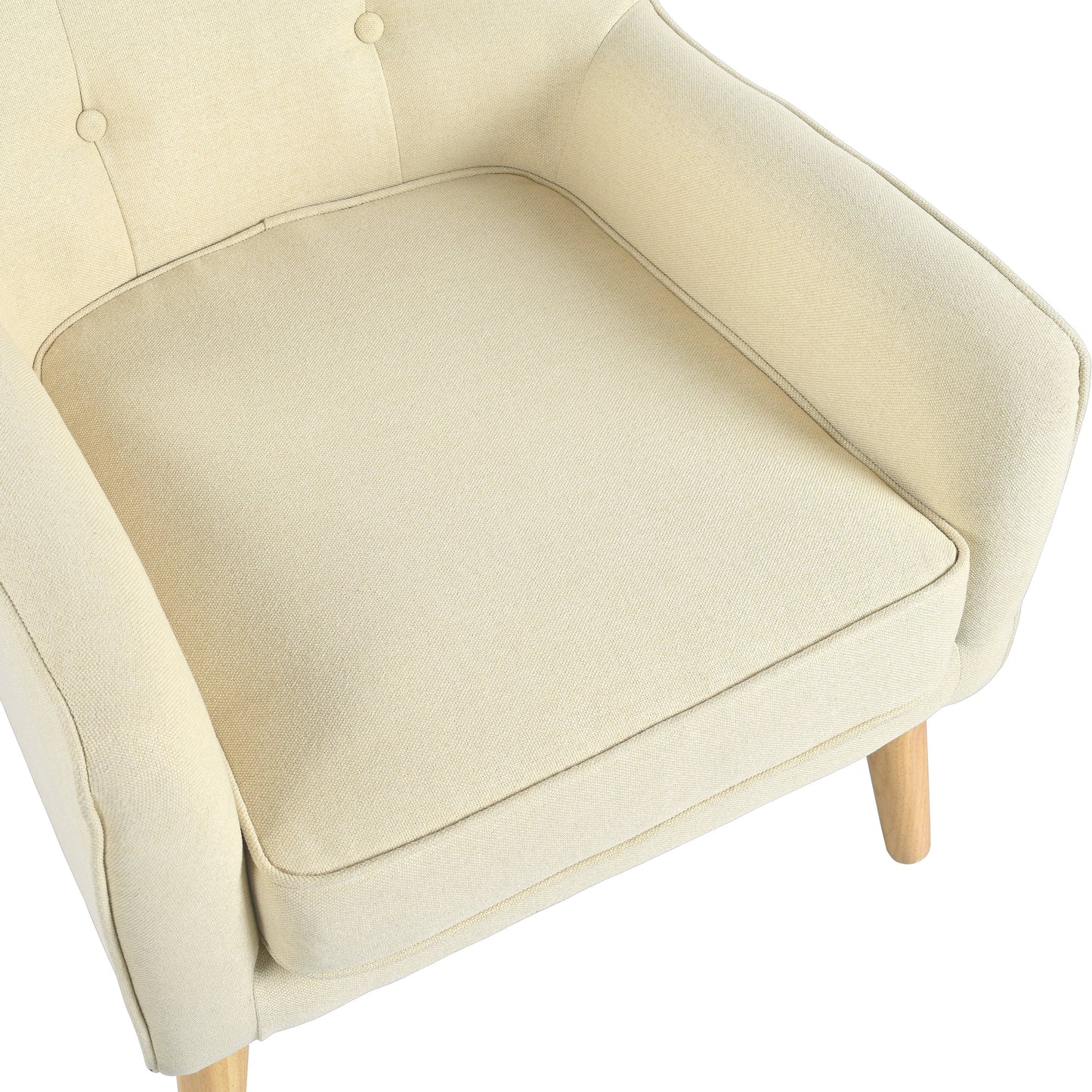 Mid-Century Modern Armchair - Tufted Fabric Accent Chair with Solid Wood Legs