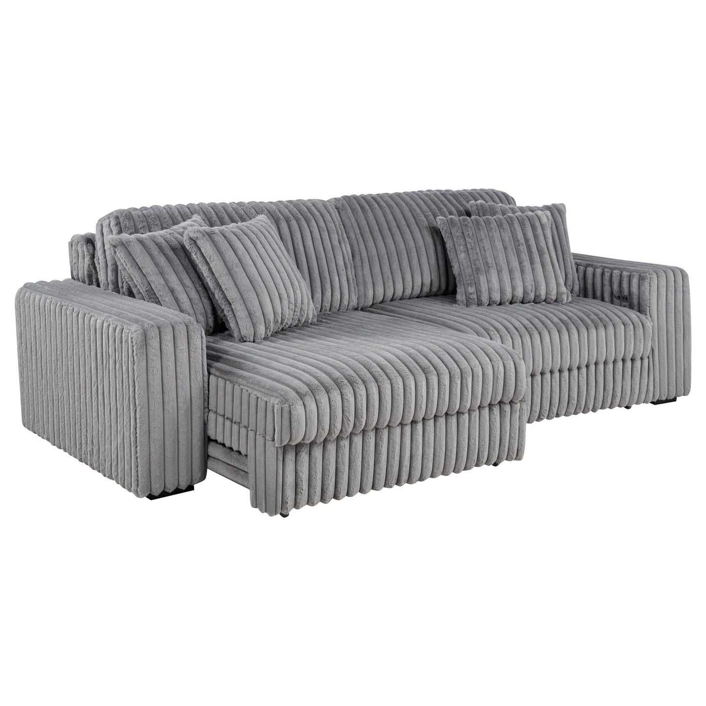 Jacana Corduroy Upholstered Dual Power Chaise Sofa Grey