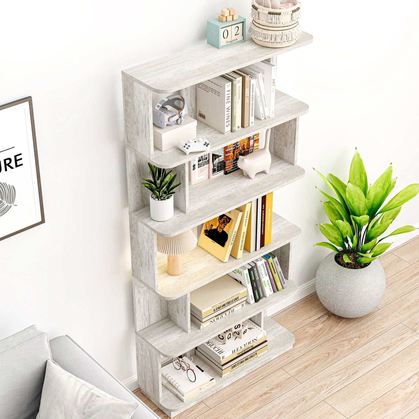 Modern 5 Tier Open Storage Bookcase