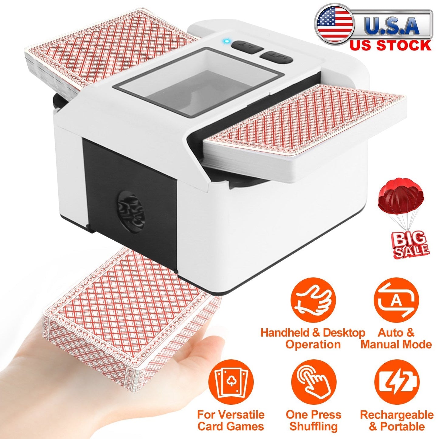 2 Deck Rechargeable Automatic Card Shuffler Professional Card Shuffler for for Texas Hold\'em Poker UNO with Auto Manual Mode Handheld Desktop
