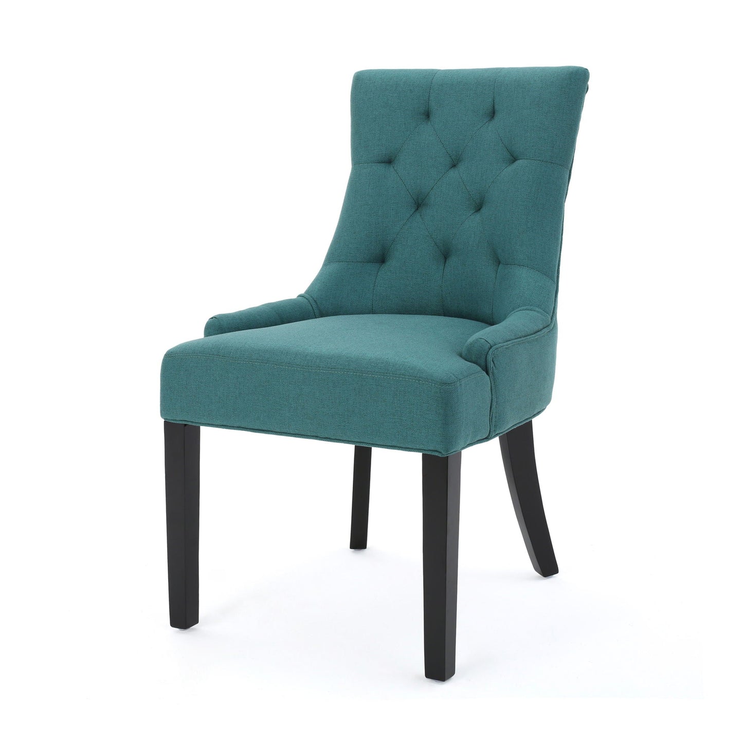 Dining Chair Set of 2 With Upholstered Diamond Tufting And Espresso Birch Legs - Teal