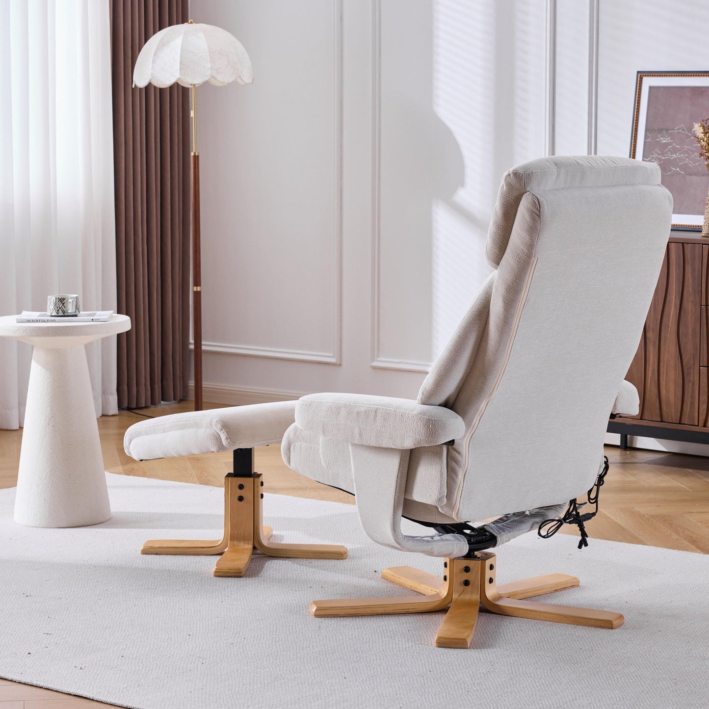 Upholstered Heated Massage 360° Swivel Accent Chair With Ottoman
