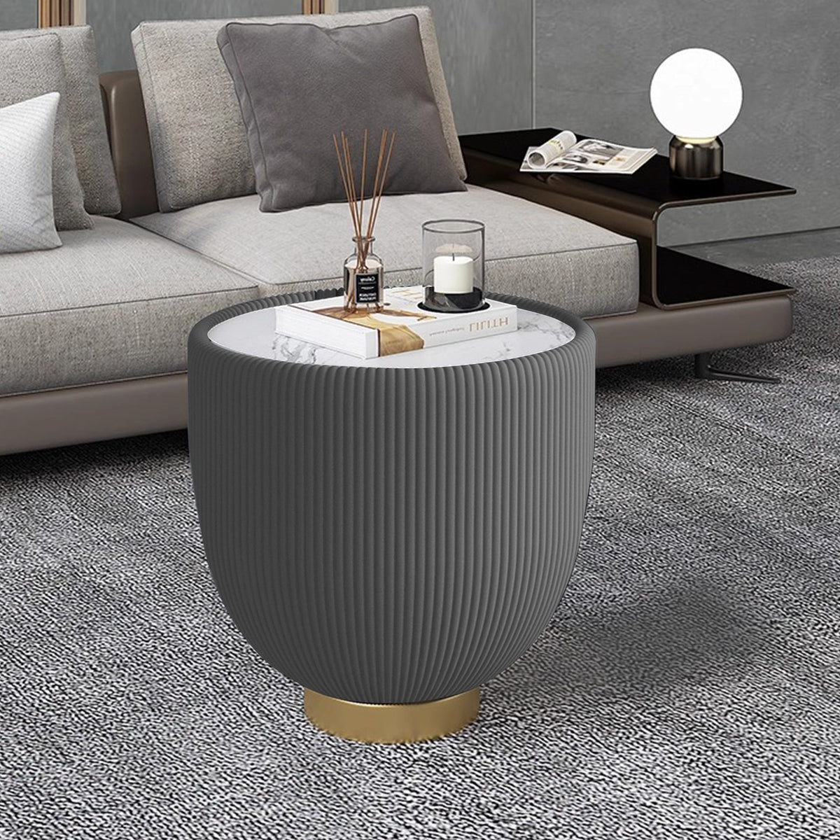 Modern Round Sintered Stone Pattern Tabletop Side Table