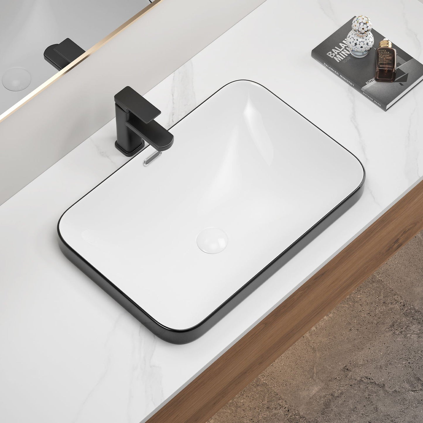 Undermount Bathroom Sink, Vessel Basin For Vanity Countertop - Black White