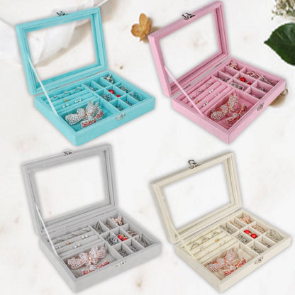 Flannel jewelry storage box, anti-oxidation transparent portable jewelry box, earrings, earrings, jewelry box.