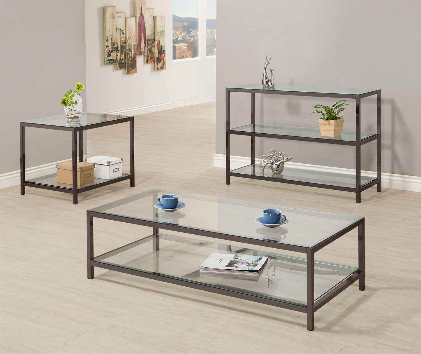 Trini 1-shelf Glass Top Coffee Table Black Nickel
