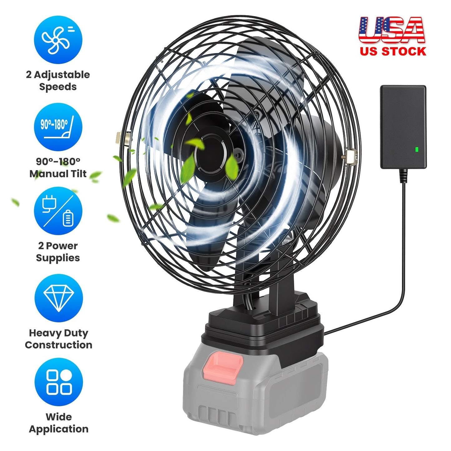 Portable Jobsite Fan 9" Compatible with Makita 21V Battery