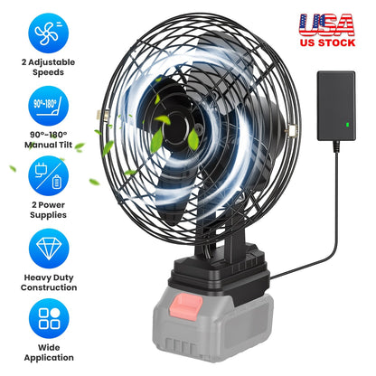 Portable Jobsite Fan 9" Compatible with Makita 21V Battery