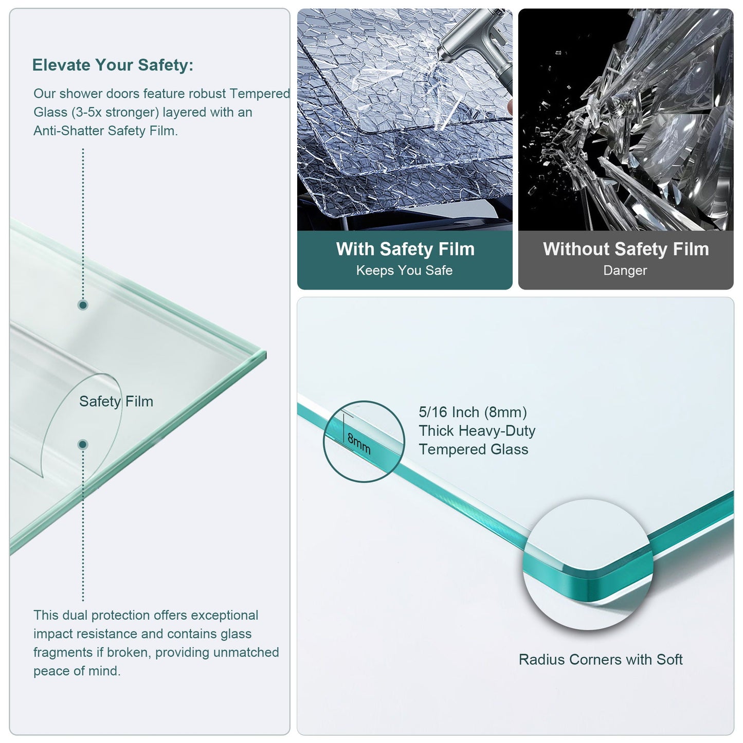 Modern Single Slide Shower Door, Tempered Glass, Stainless Steel Frame