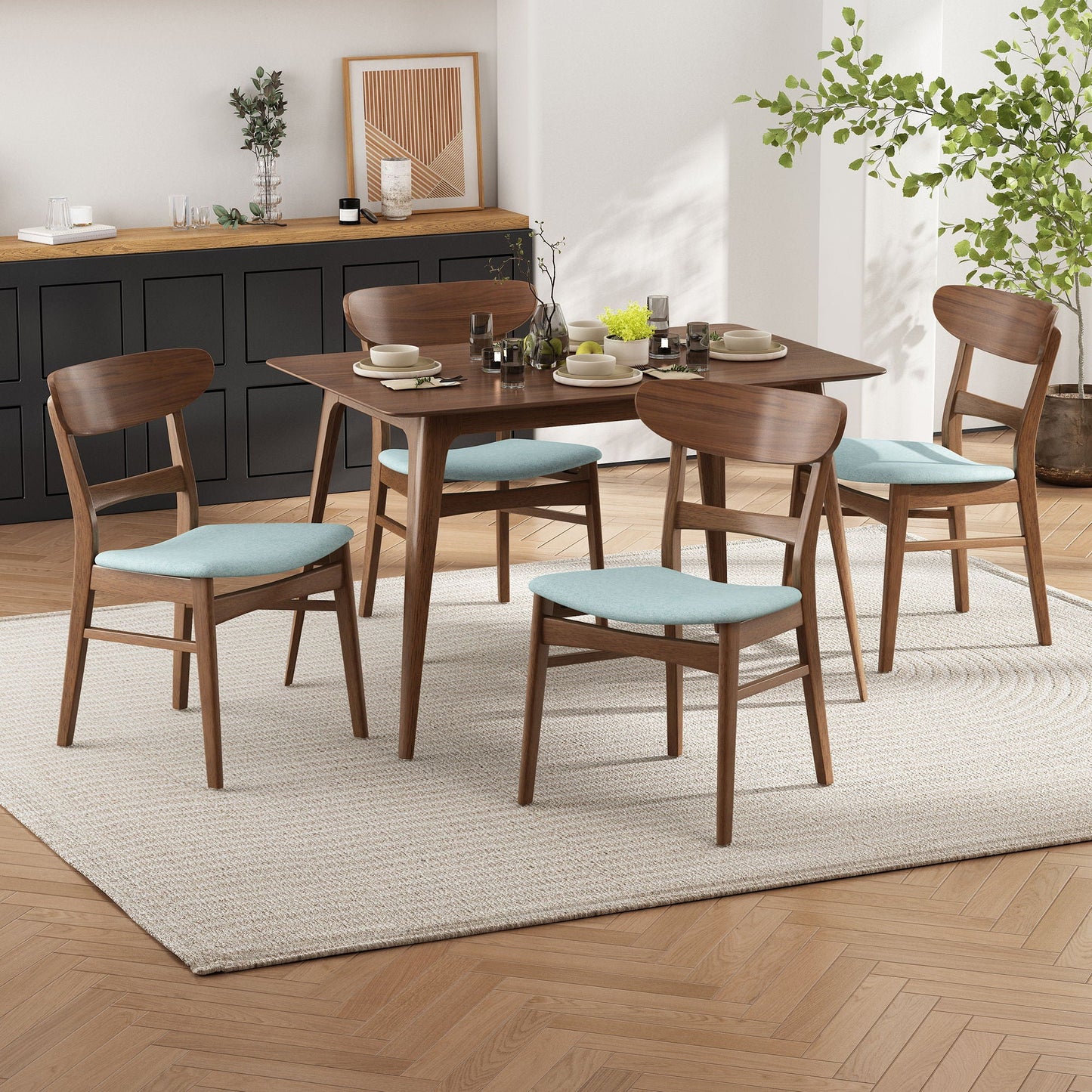 5 Piece Dining Set With Table And 4 Upholstered Chairs