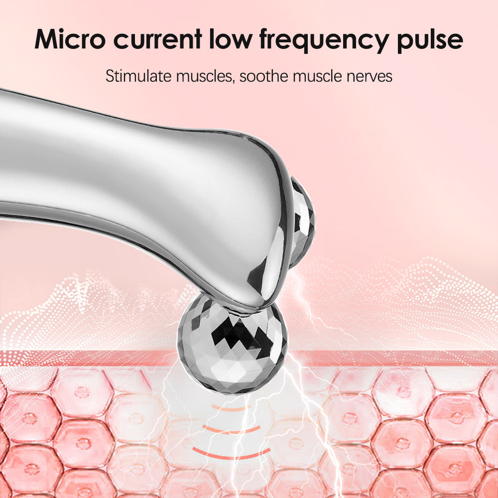 Silver Ergonomic EMS Microcurrent Facial Roller | Intelligent Pulse Face Slimming & Sculpting Device for Skin Tightening