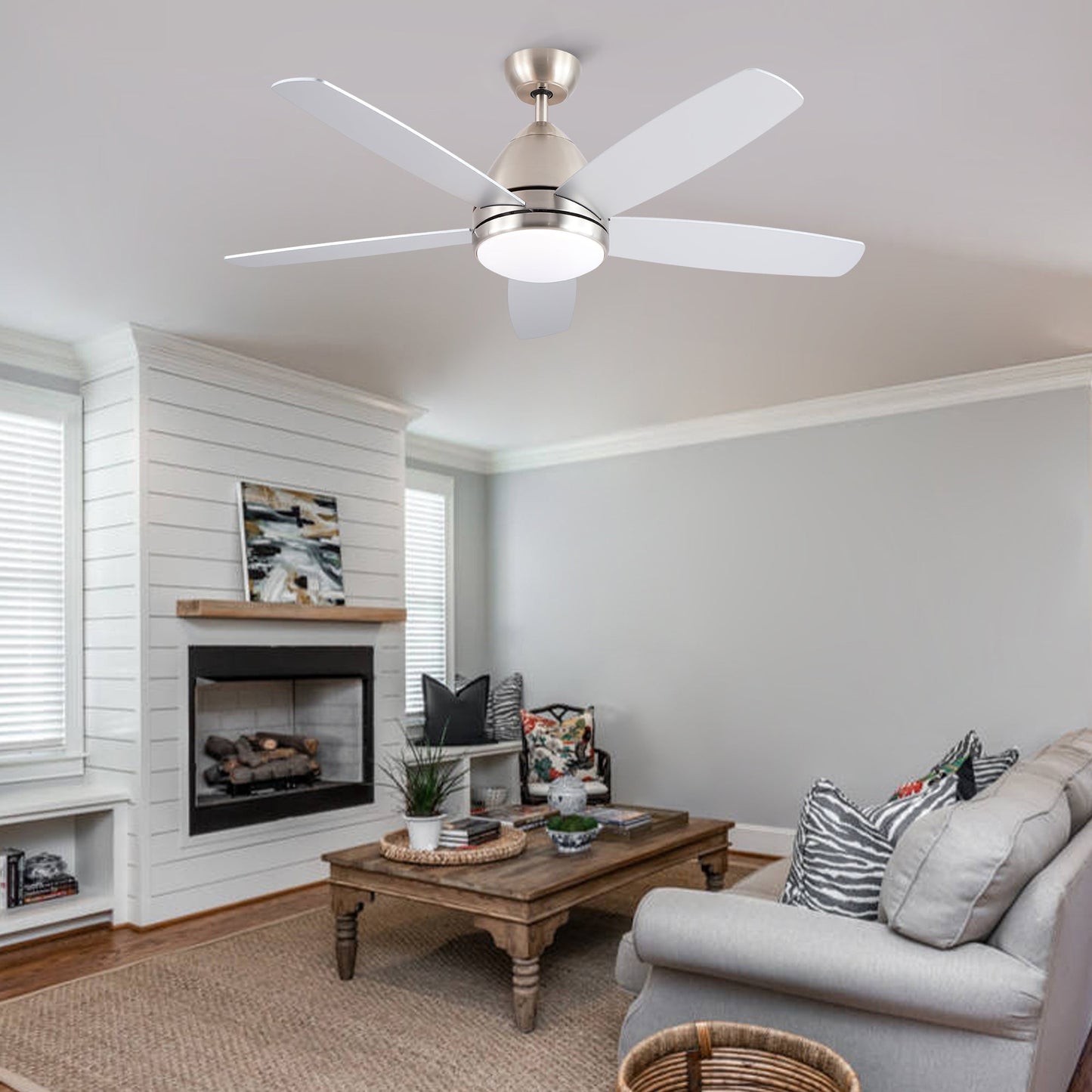 52 in. Indoor Brushed Nickel Ceiling Fan with Integrated LED Light Kit and Remote