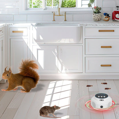 360¡ Ultrasonic Mice Repellent Indoor Rodent Repeller Rat Squirrel Rodent Chaser with 3 Modes 2 Strobe Lights for Kitchen Warehouse