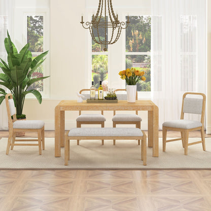 Extendable Dining Table Set With 4 Upholstered Chairs And 1 Bench