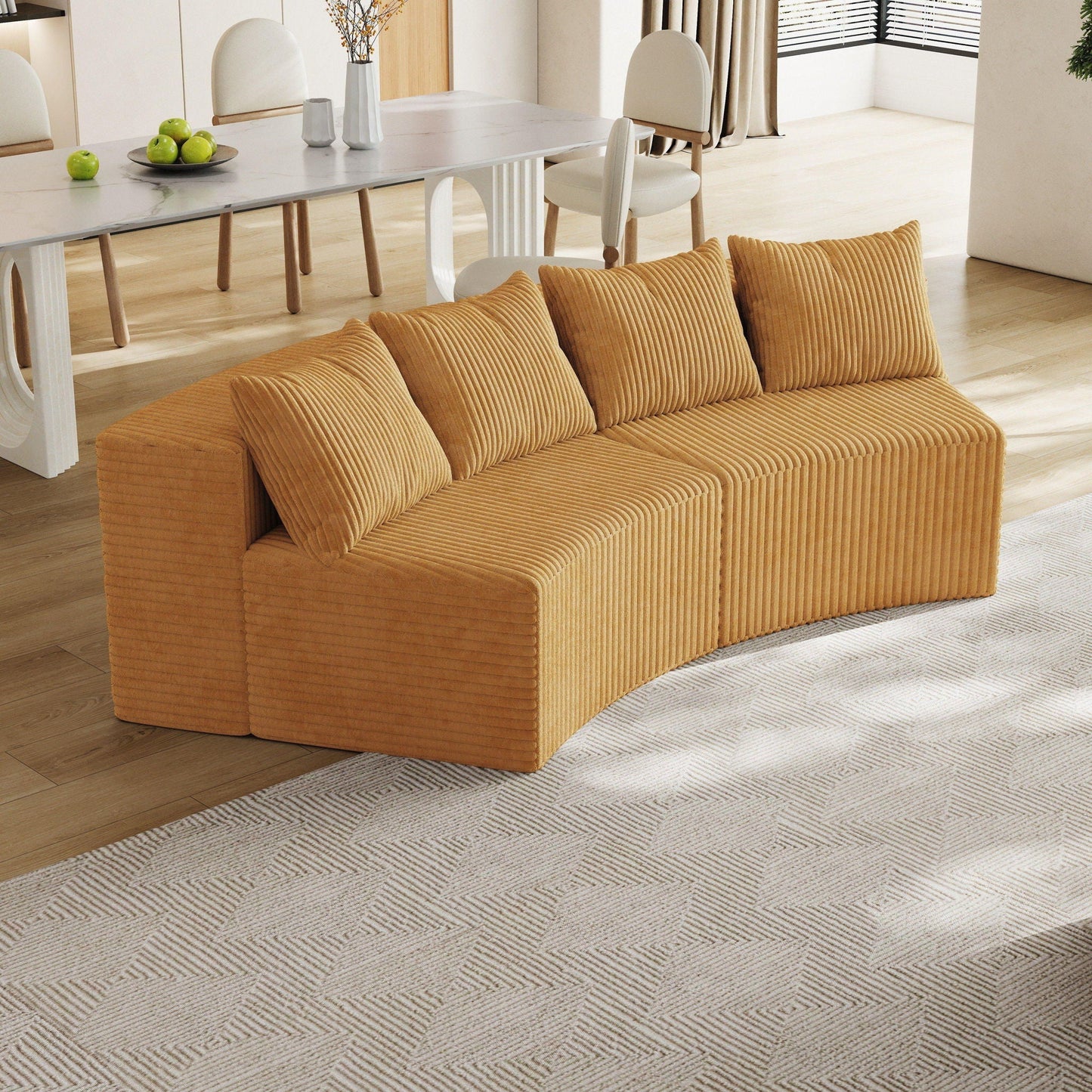 Curved Sectional Sofa With 4 Pillows, Modular Semi Circular Design