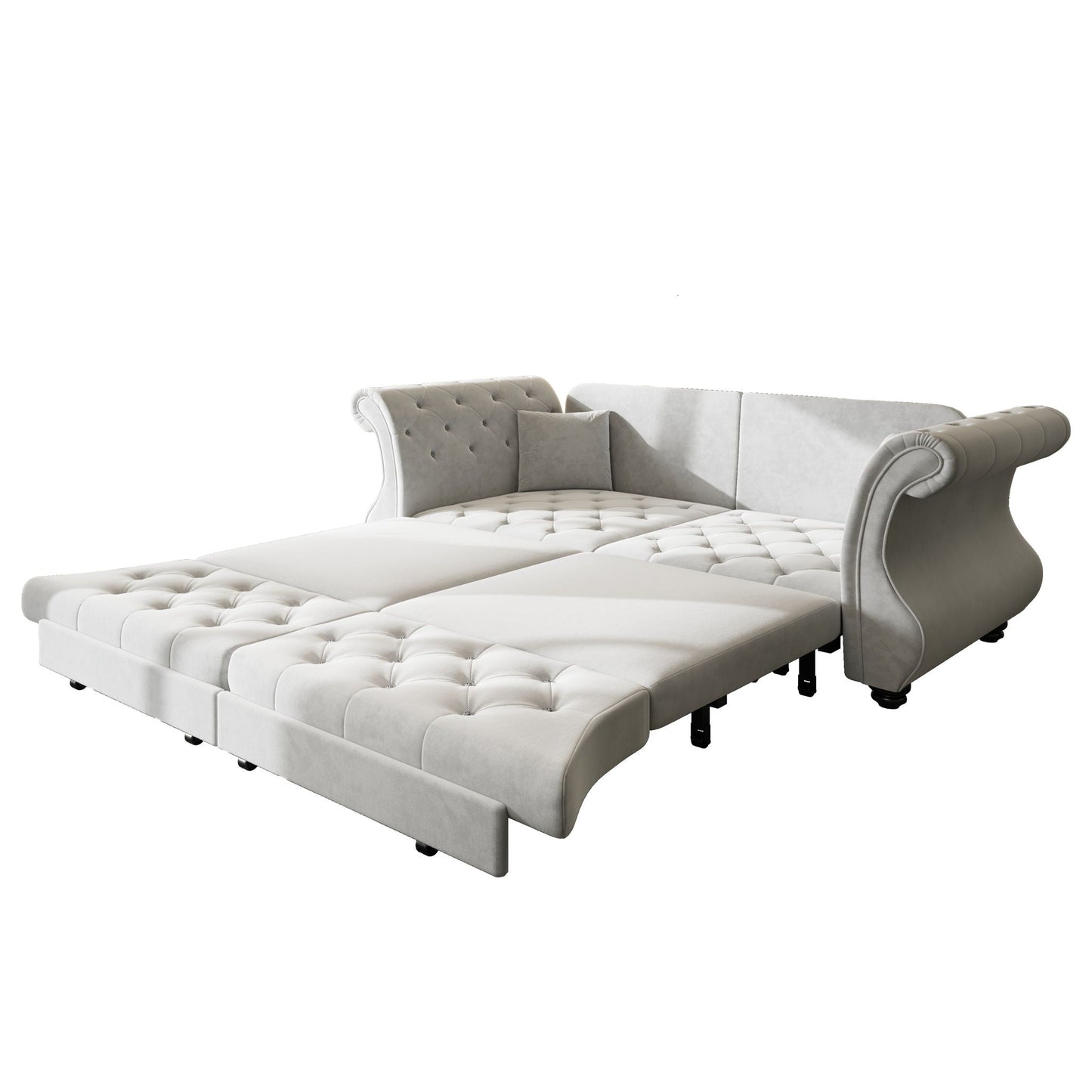 Oversized Chesterfield Pull Out Sofa Bed, Roll Arm Couch With Flower Tufting For Living Room