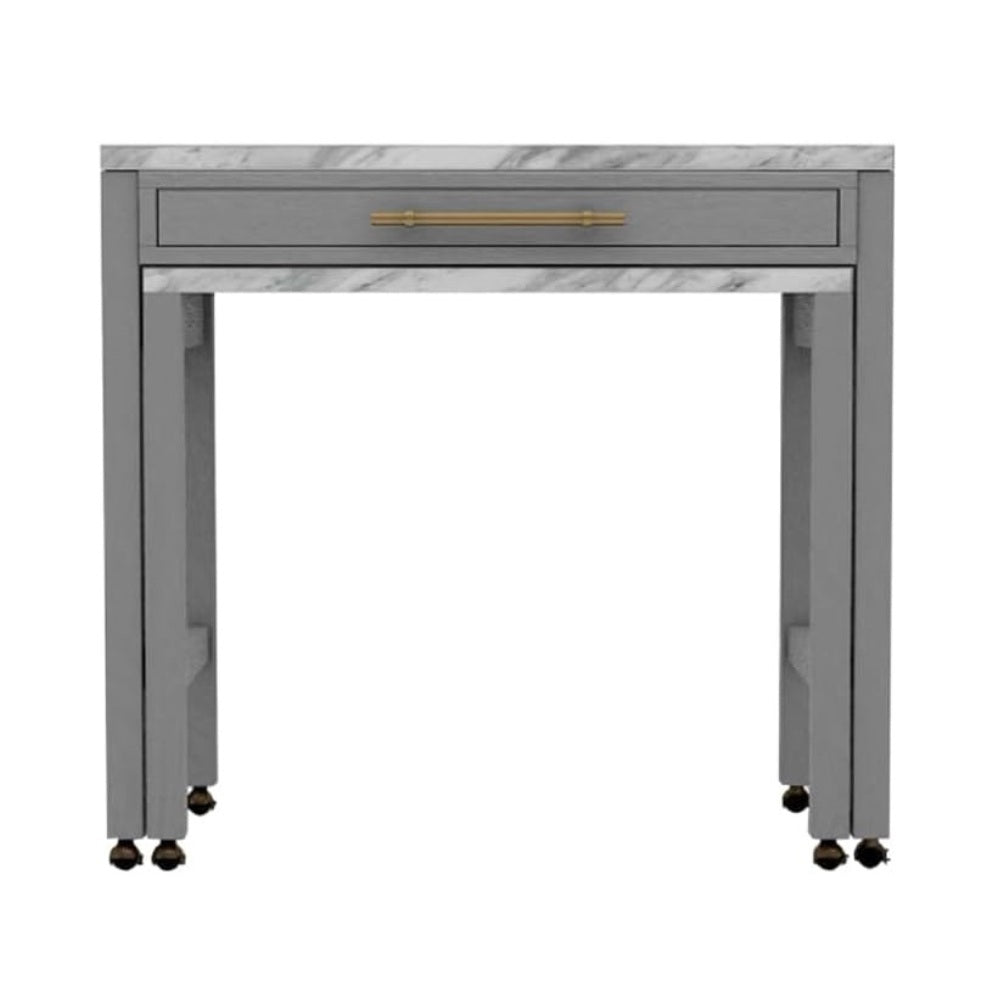 Light Gray Faux Marble Dining Table with Storage Drawer