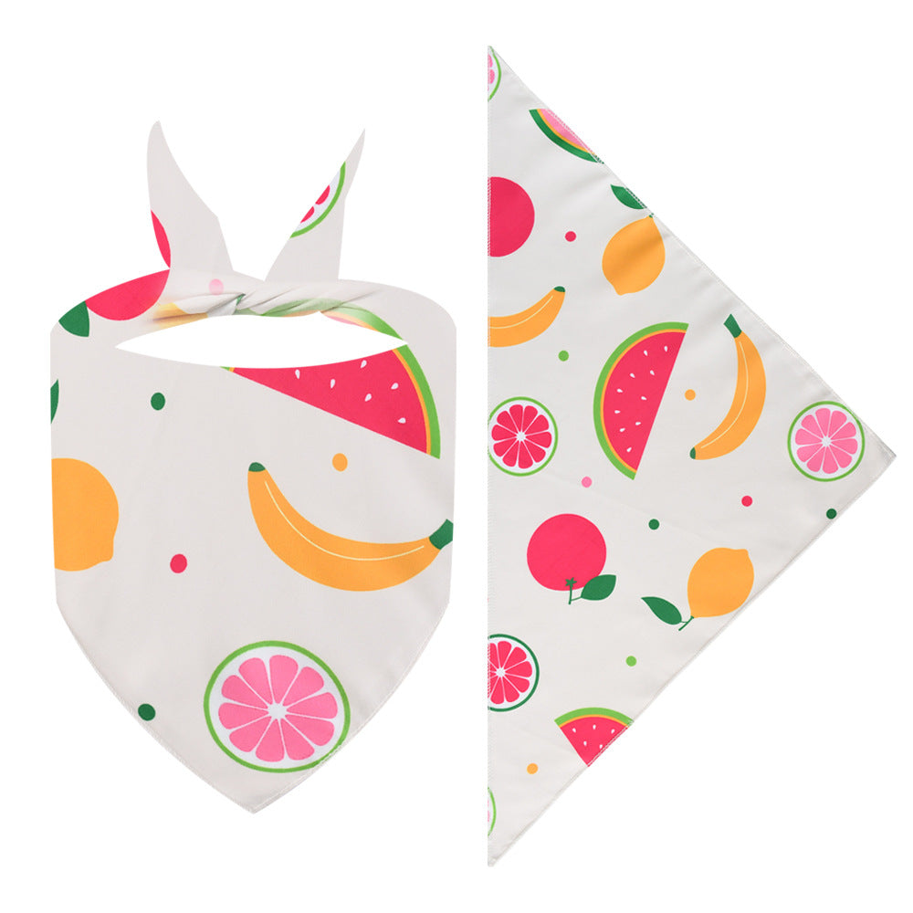 Cross-border New Cartoon Cute Pet Triangle Fresh Fruit Polyester Printed Cat And Dog Saliva Towel Scarf Wholesale