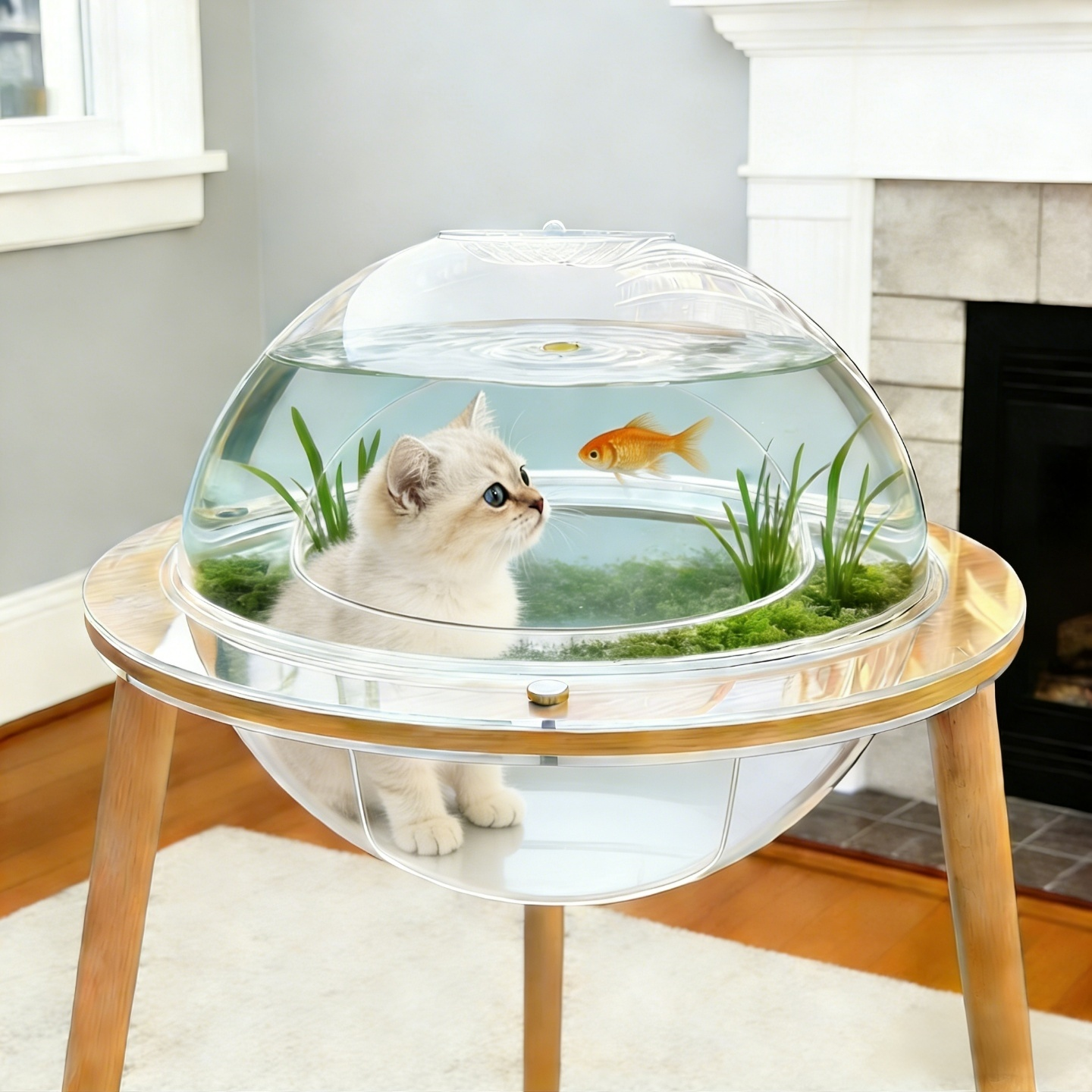 Large Cat Cave with 360° Immersive Cat TV and Wooden Legs