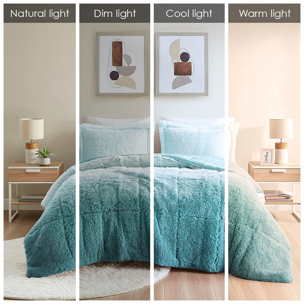 Twin/Twin XL Ombre Shaggy Long Fur Comforter Mini Set
