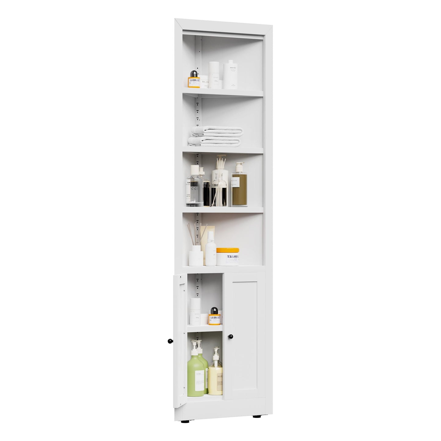 Tall Corner Storage Cabinet With 2 Doors, 5-Tier With Adjustable Shelves, Freestanding - White