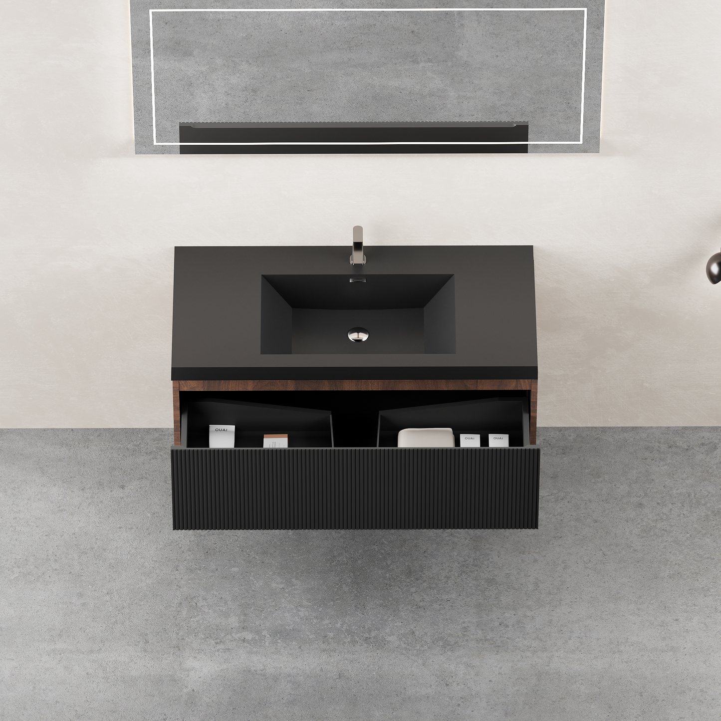 42" Floating Bathroom Vanity with Sink and Striped Storage Cabinet