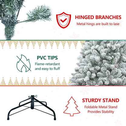 7FT Flocked Christmas Tree with Pine Cones
