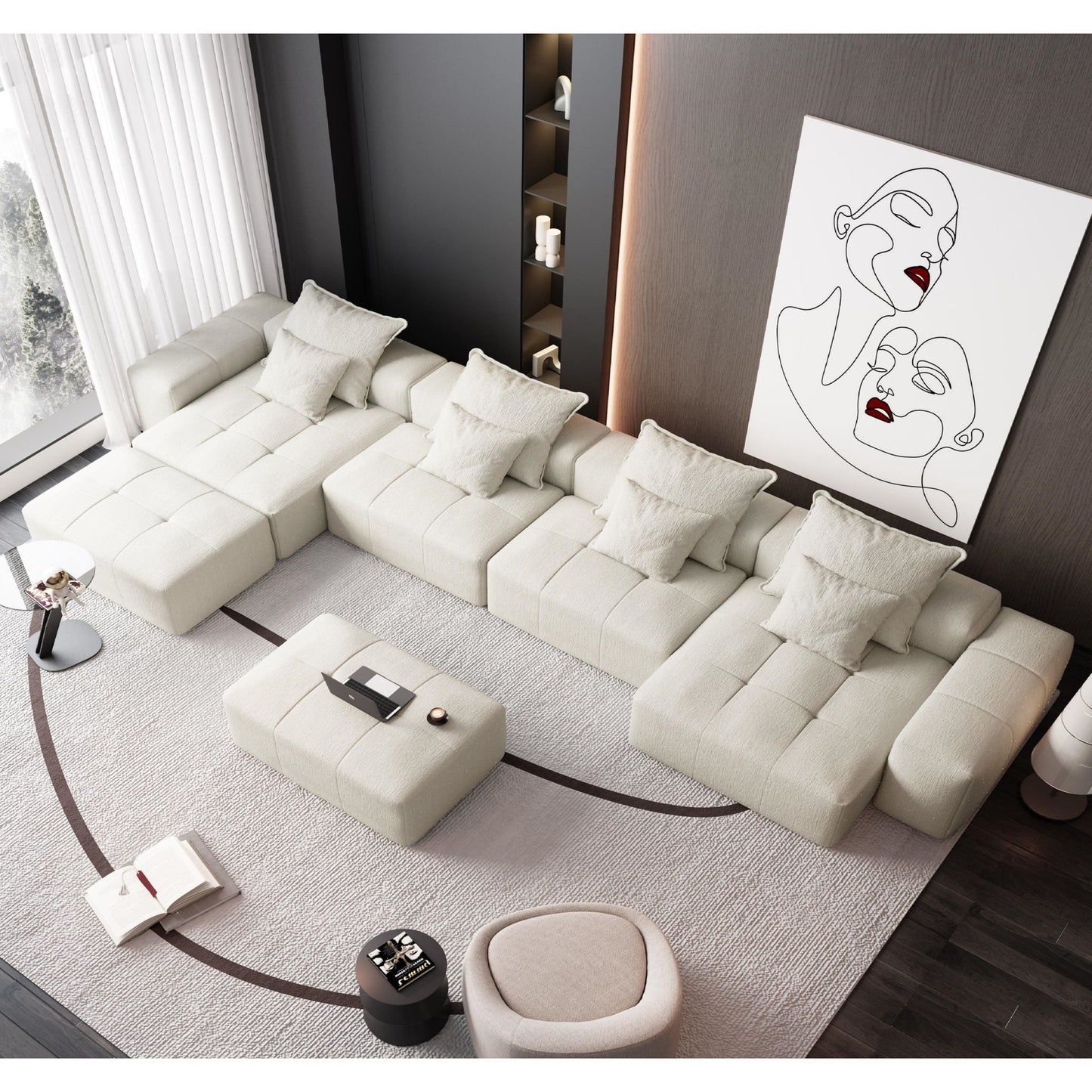 Modern Oversized DIY Combination Modular Sectional Sofa With Pillows