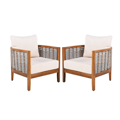 2 Pieces Outdoor Unique Tub Design Armchair with Woven Rope