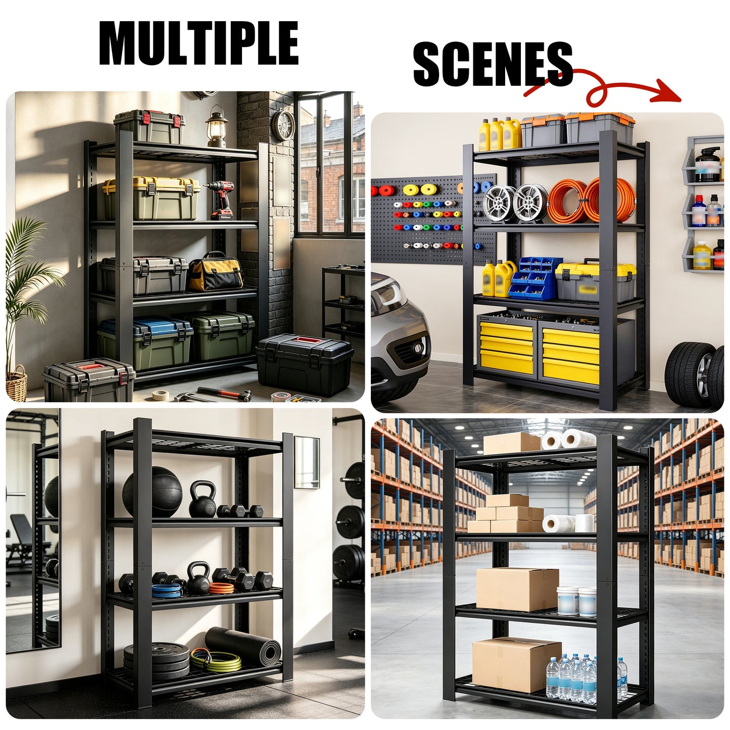 60"H 4-Tier Adjustable Heavy Duty Shelving Metal Mesh Storage Rack
