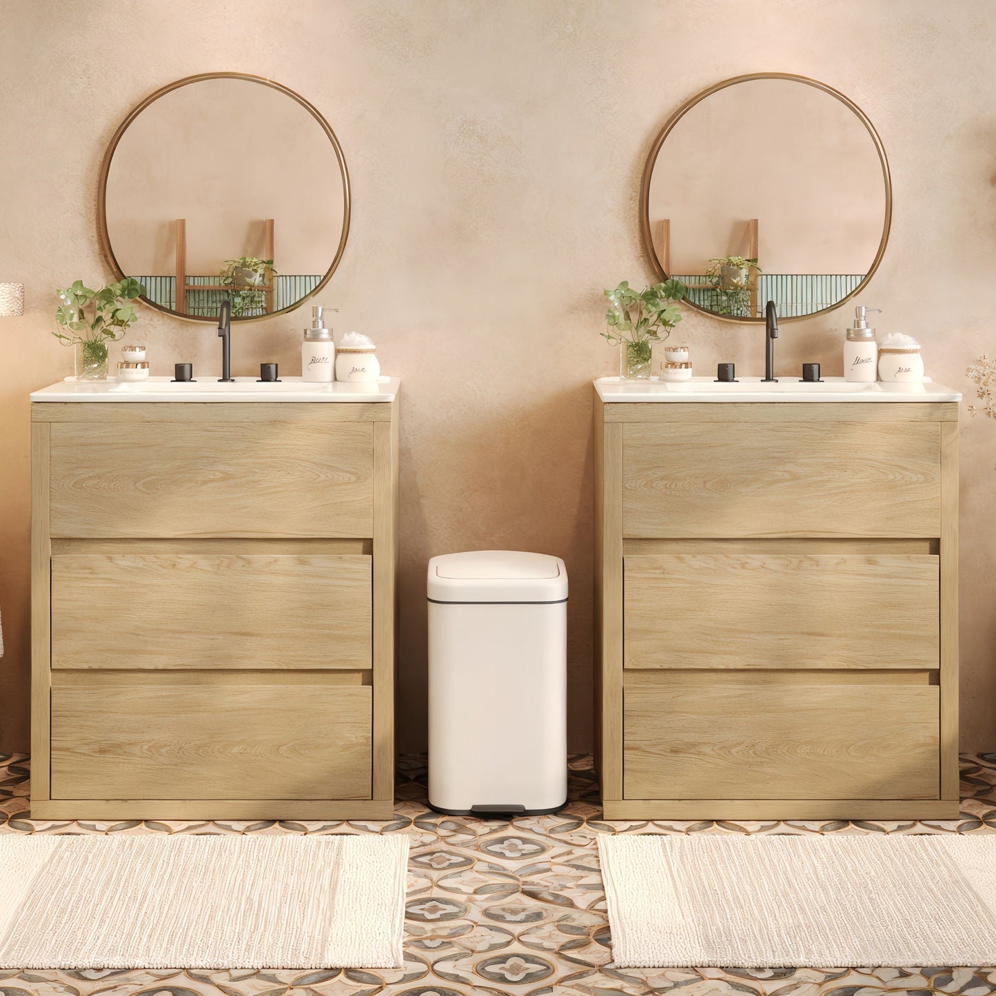 Double Sinks Bathroom Vanity Set with 2 Ceramic Basins