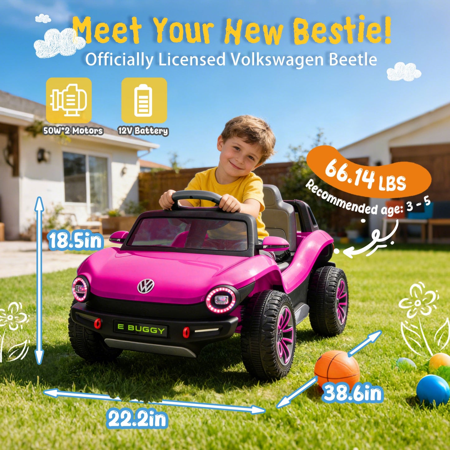 12V Licensed Volkswagen Beetle Kids Ride-On Electric Car