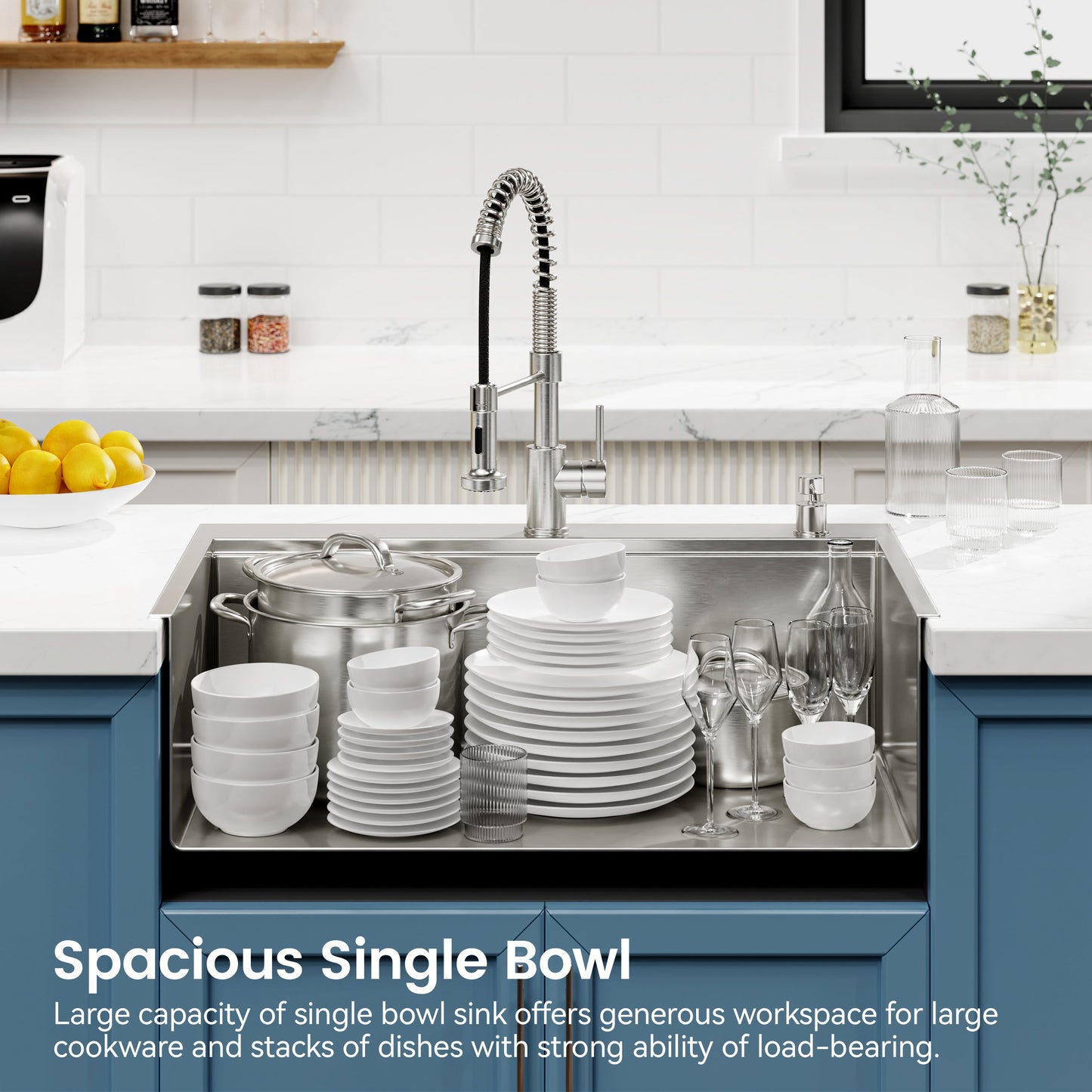 Stainless Steel Kitchen Sink, 33”x22” Single Bowl, Overmount, Brushed Finish