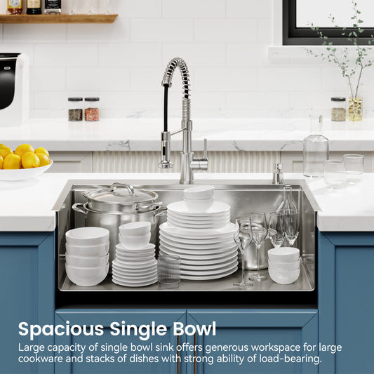 Stainless Steel Kitchen Sink, 33”x22” Single Bowl, Overmount, Brushed Finish